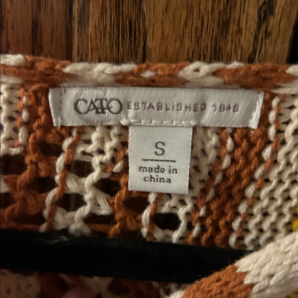 Cato Womens Open Knit Sweater MultiColor Striped Bell Sleeve Retro Crochet Small - Picture 3 of 6